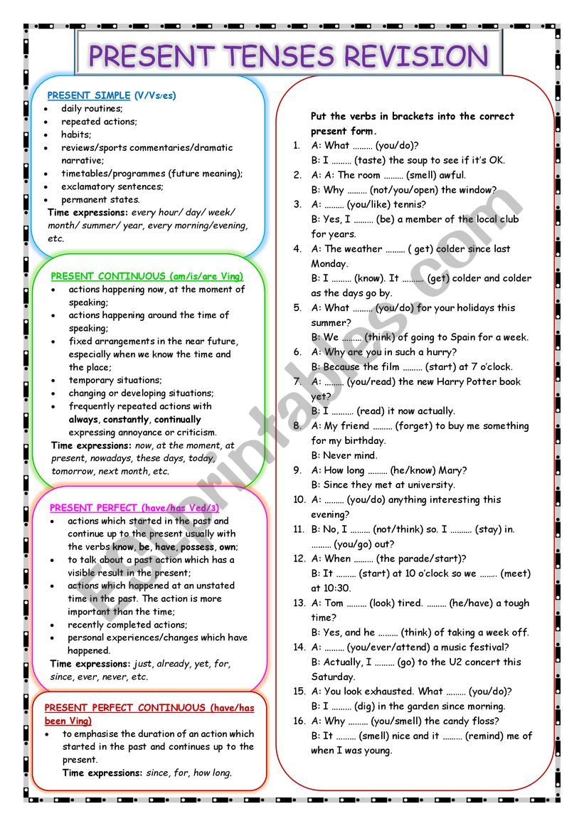 PRESENT TENSES REVISION worksheet