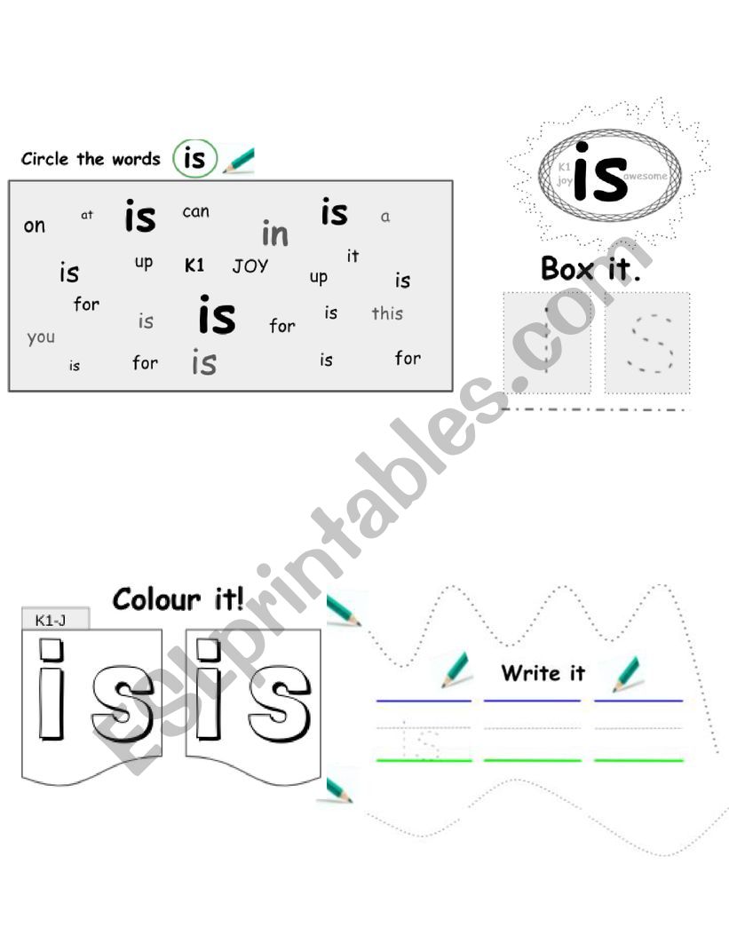 Sight word ï¿½isï¿½ worksheet
