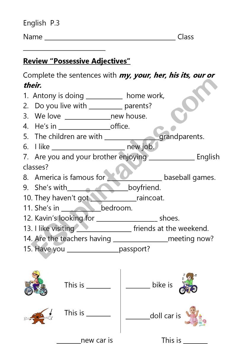 Possessive adjectives worksheet
