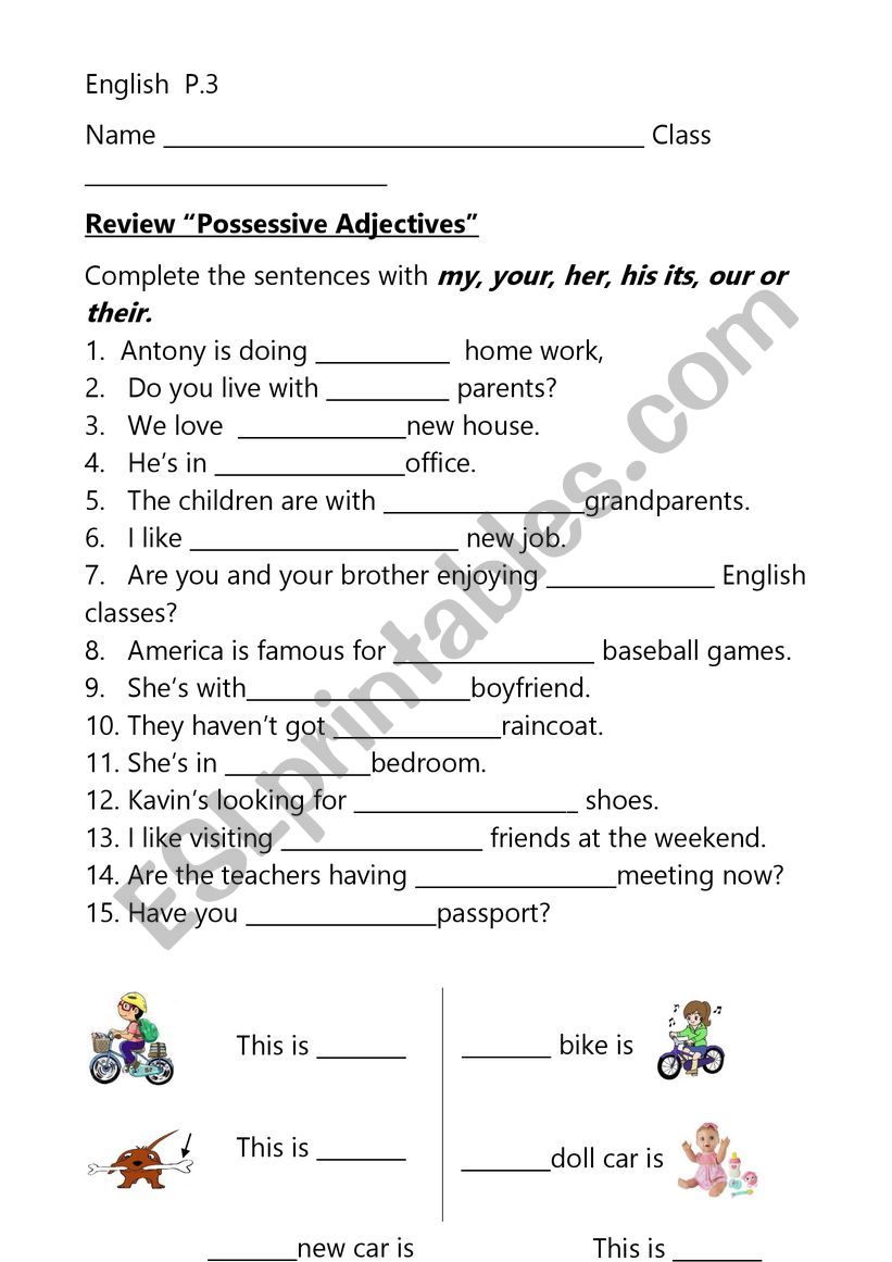 Possessive adjectives worksheet