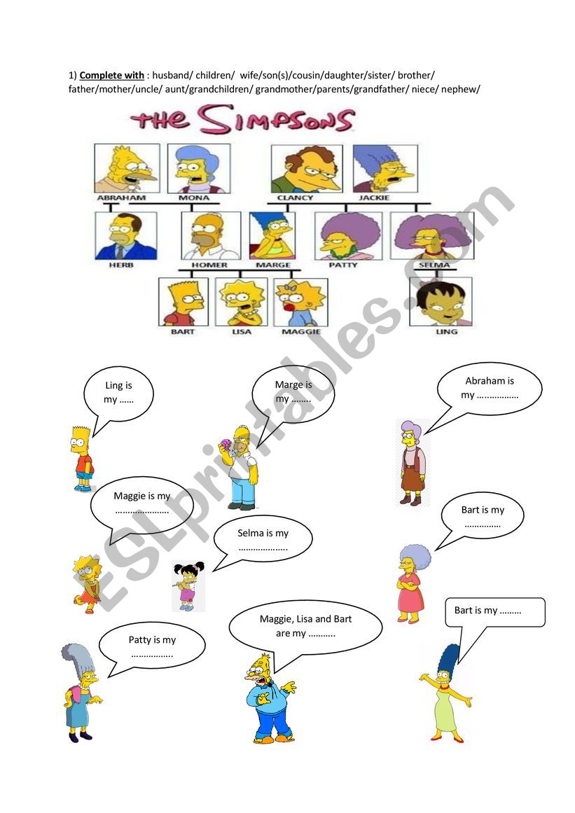 Simpson Family Vocabulary worksheet