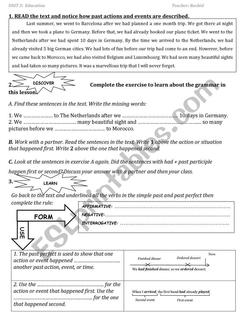 The past perfect tense worksheet