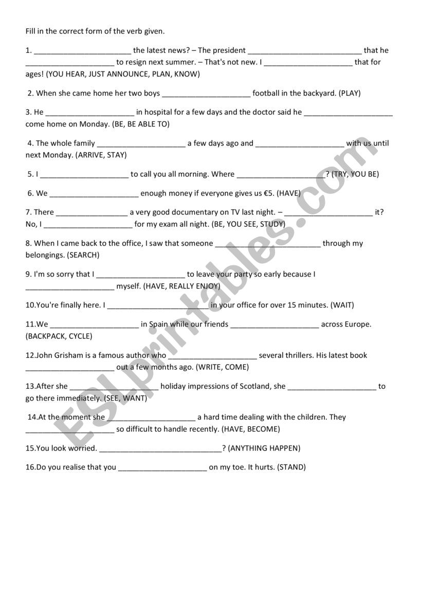 All tenses worksheet