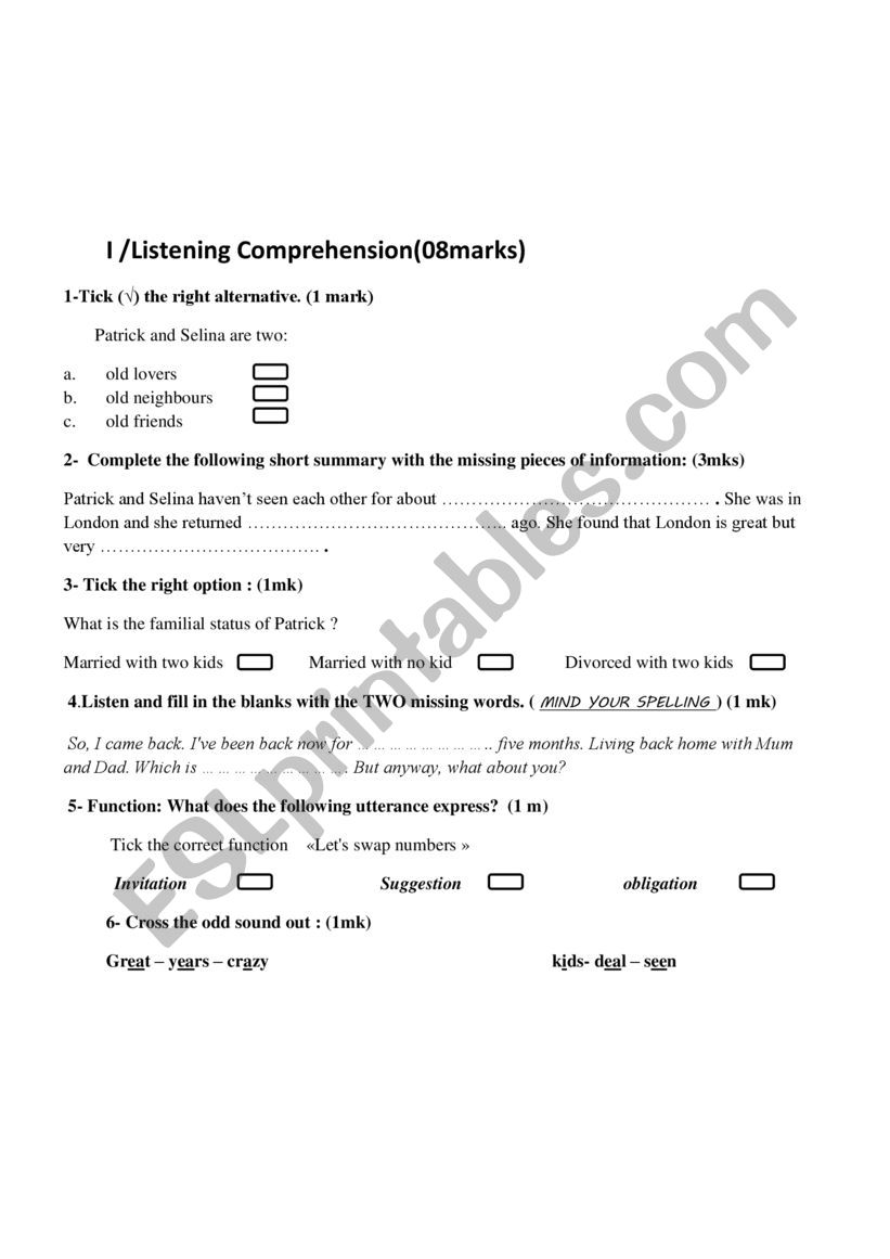 2nd form test worksheet