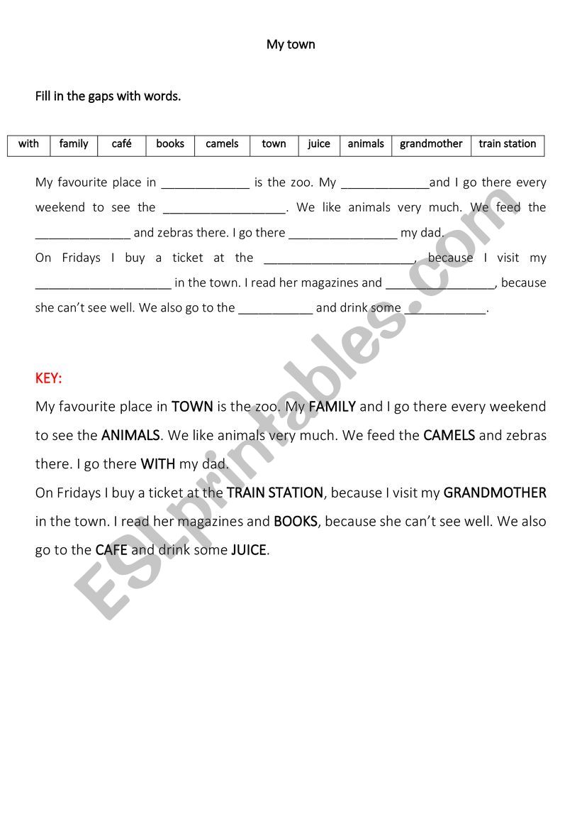 My town worksheet