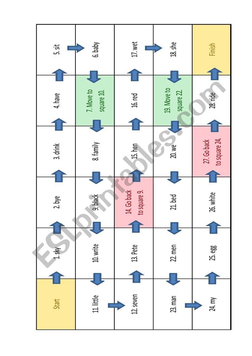 Reading game worksheet