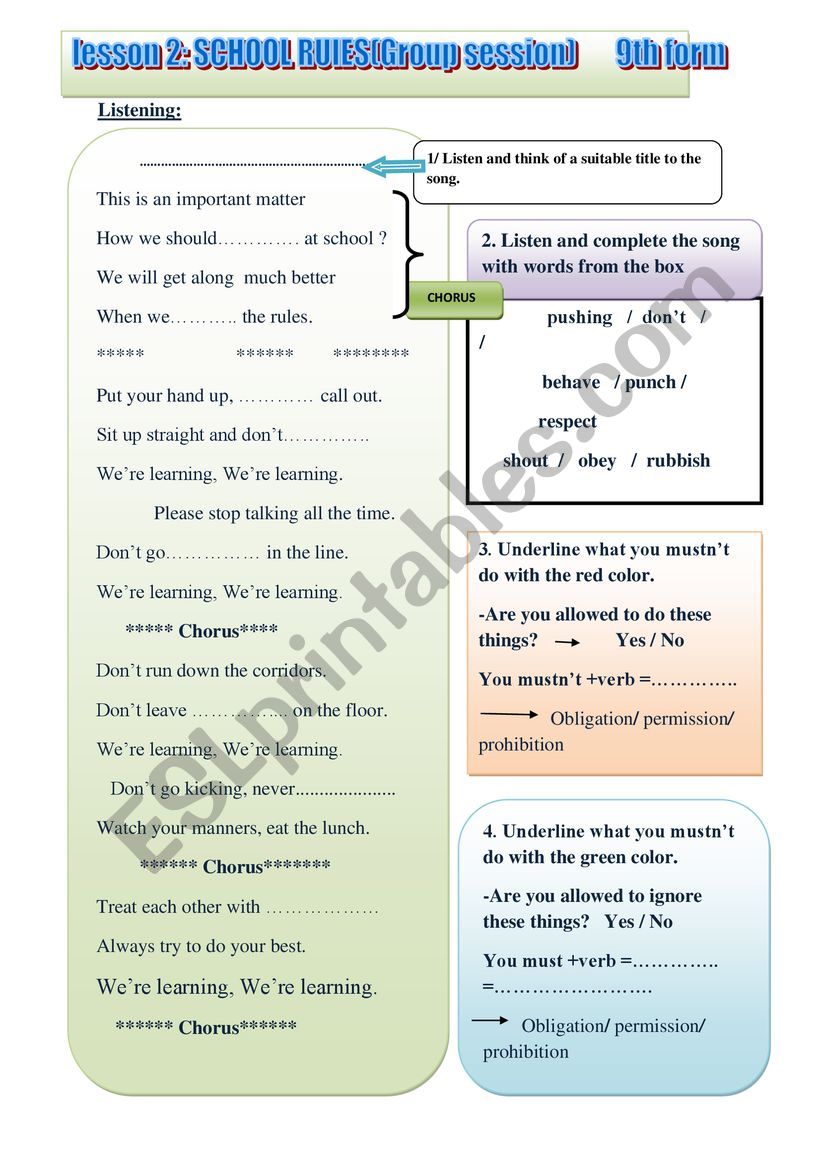 SCHOOL RULES worksheet