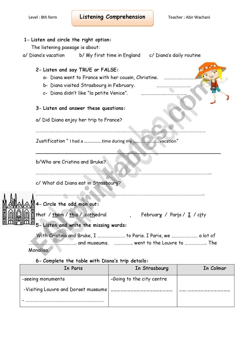 February Vacation worksheet