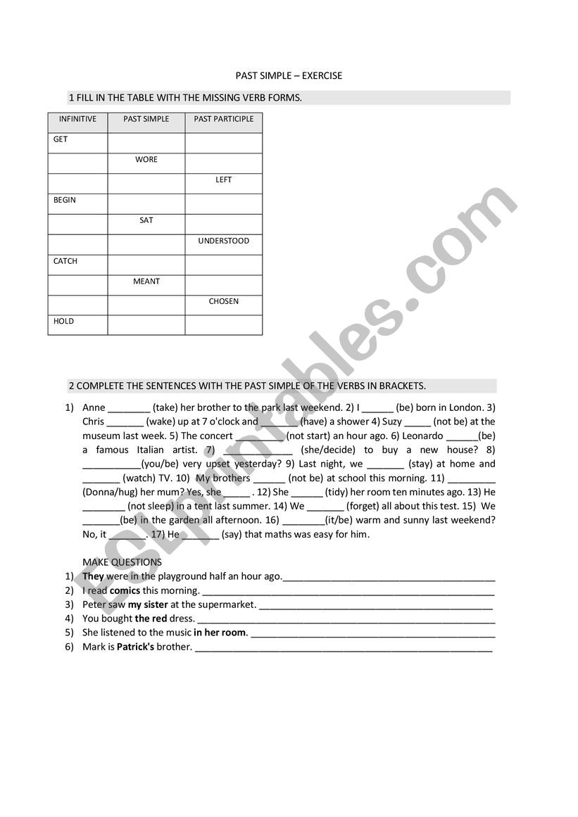 PAST SIMPLE  worksheet