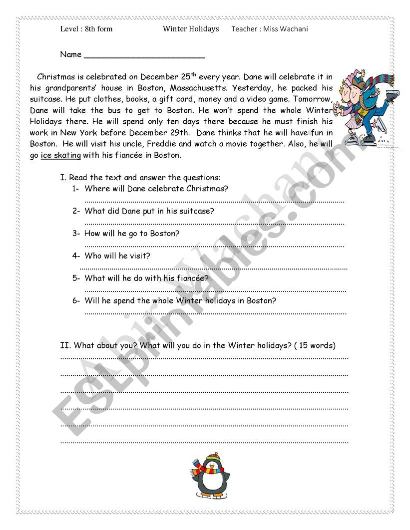 Winter Holidays worksheet