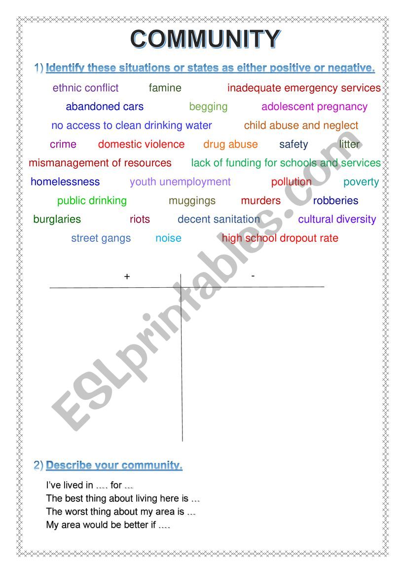 Printable Community Worksheets