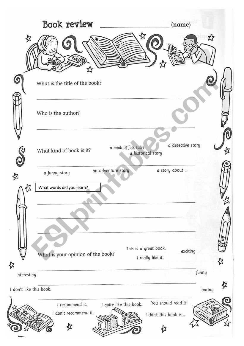 Book review worksheet