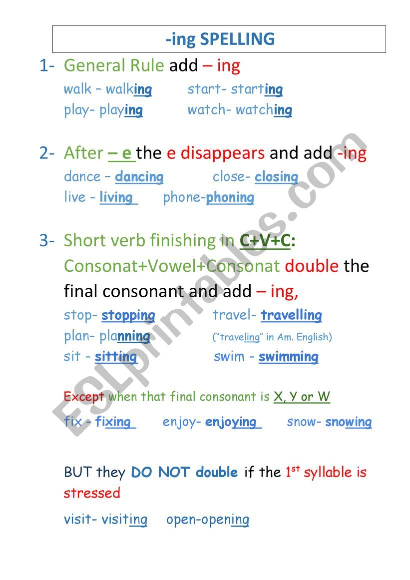-ing spelling Practice worksheet