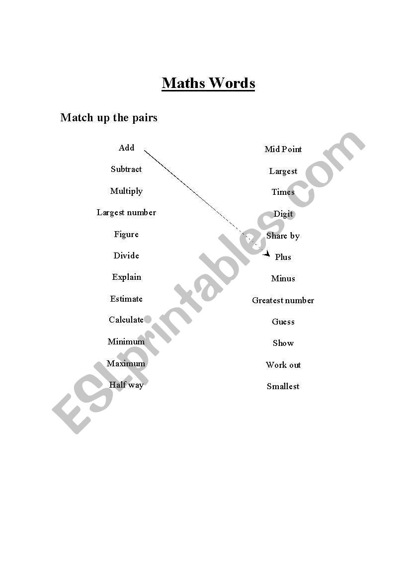 Maths words worksheet