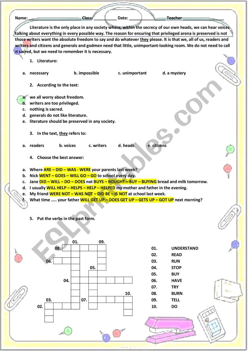 Simple Past worksheet