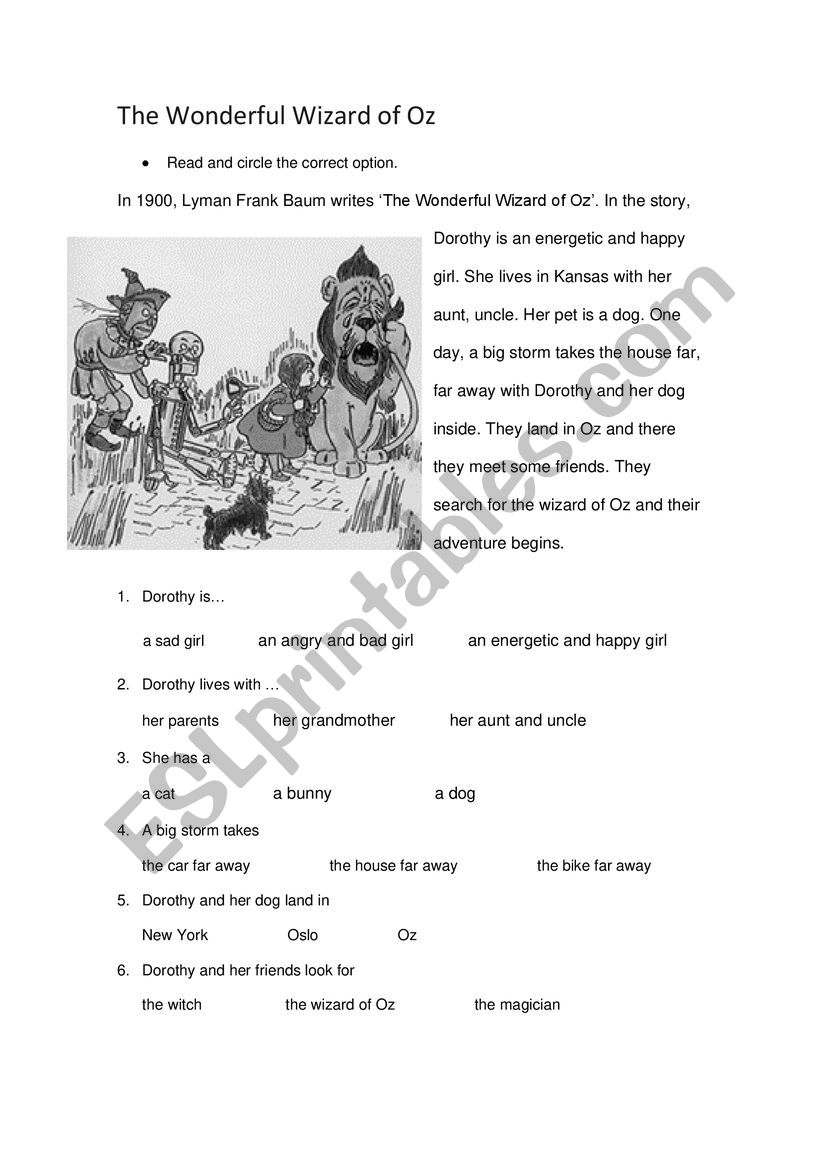 The Wonderful Wizard of Oz  worksheet