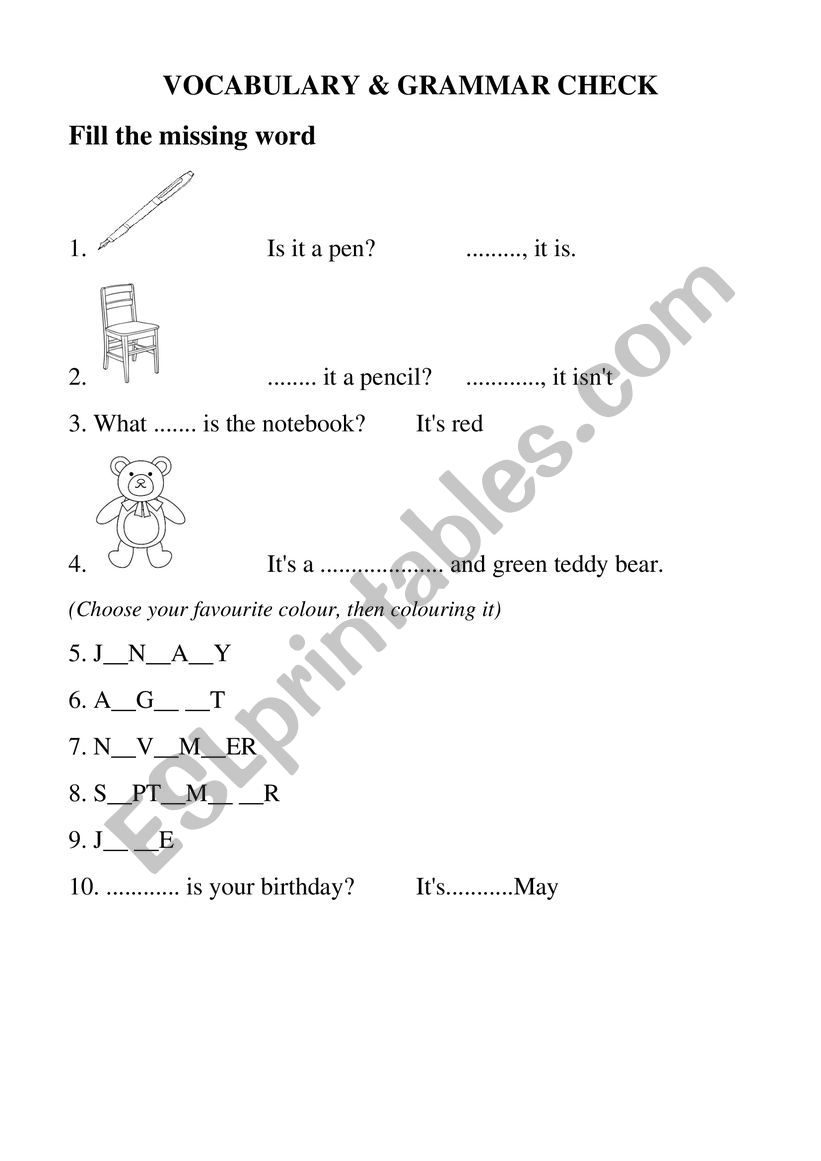 Colour and Months worksheet