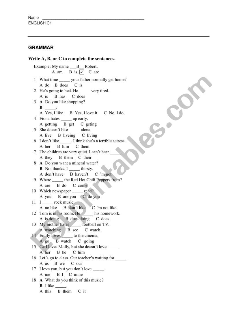 exam c1  worksheet