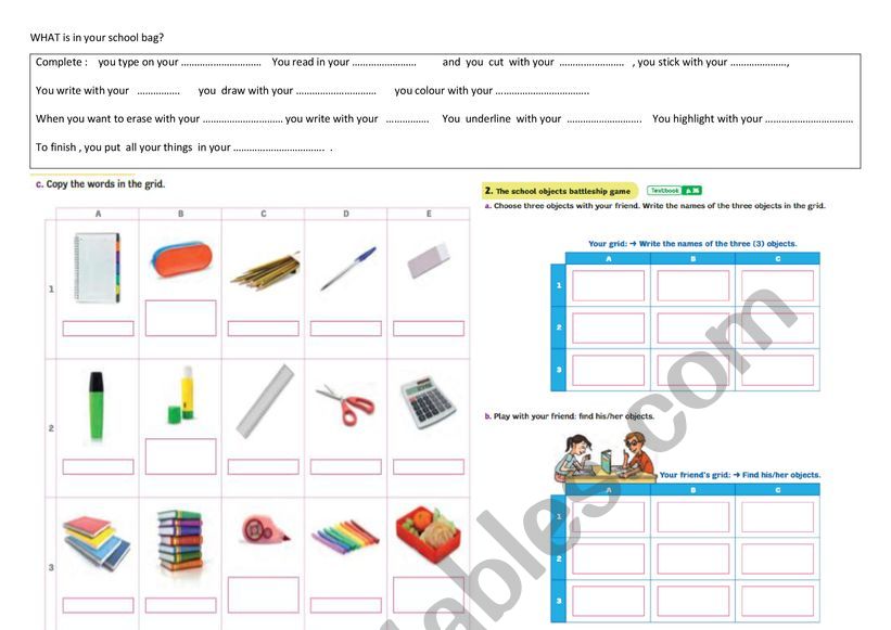My school objects worksheet