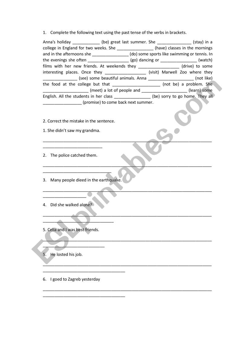 Past & Prepositions worksheet