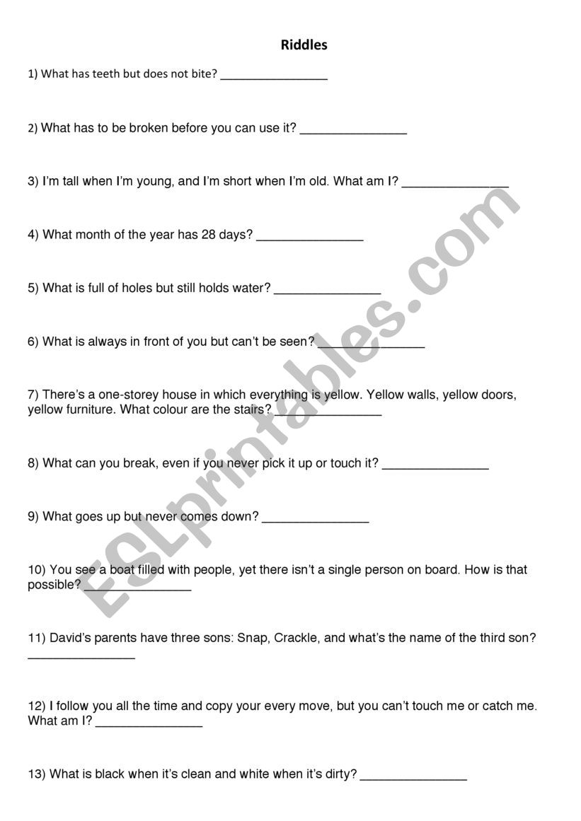 Riddles worksheet