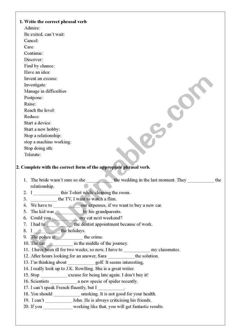 Phrasal Verbs worksheet