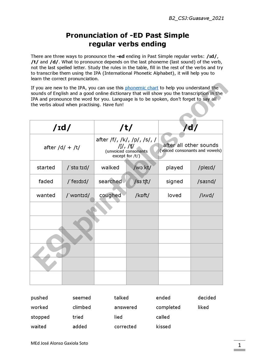 ED endings worksheet