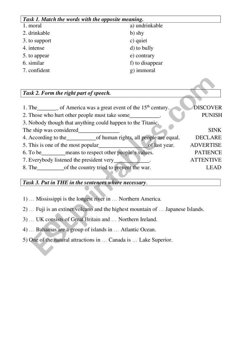 English test 9 worksheet