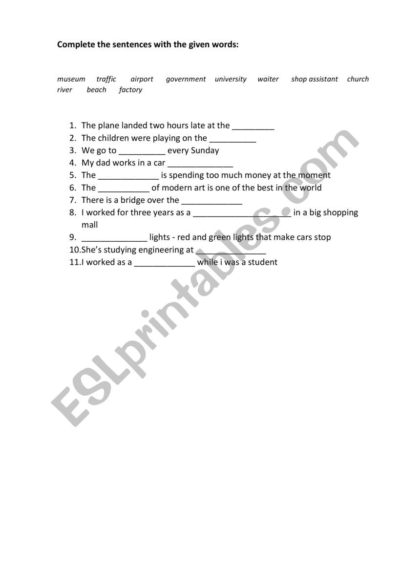 Places in the city worksheet