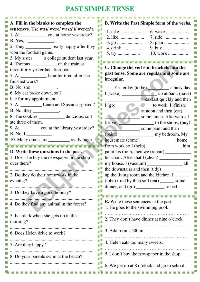 Past simple tense worksheet