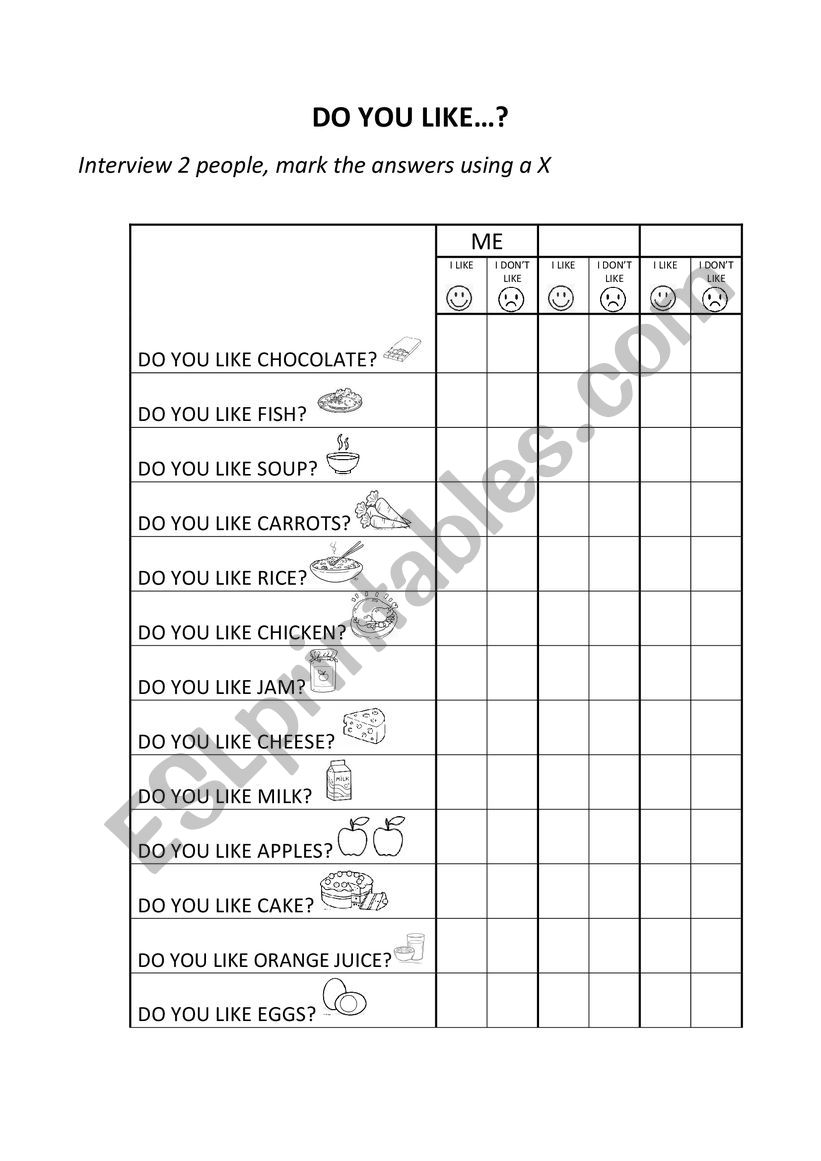 INTERVIEW ABOUT FOOD worksheet