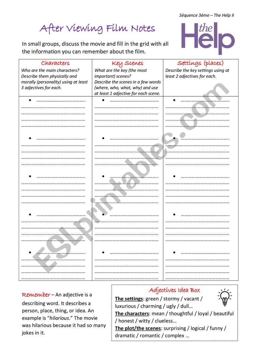 Post viewing worksheet The Help