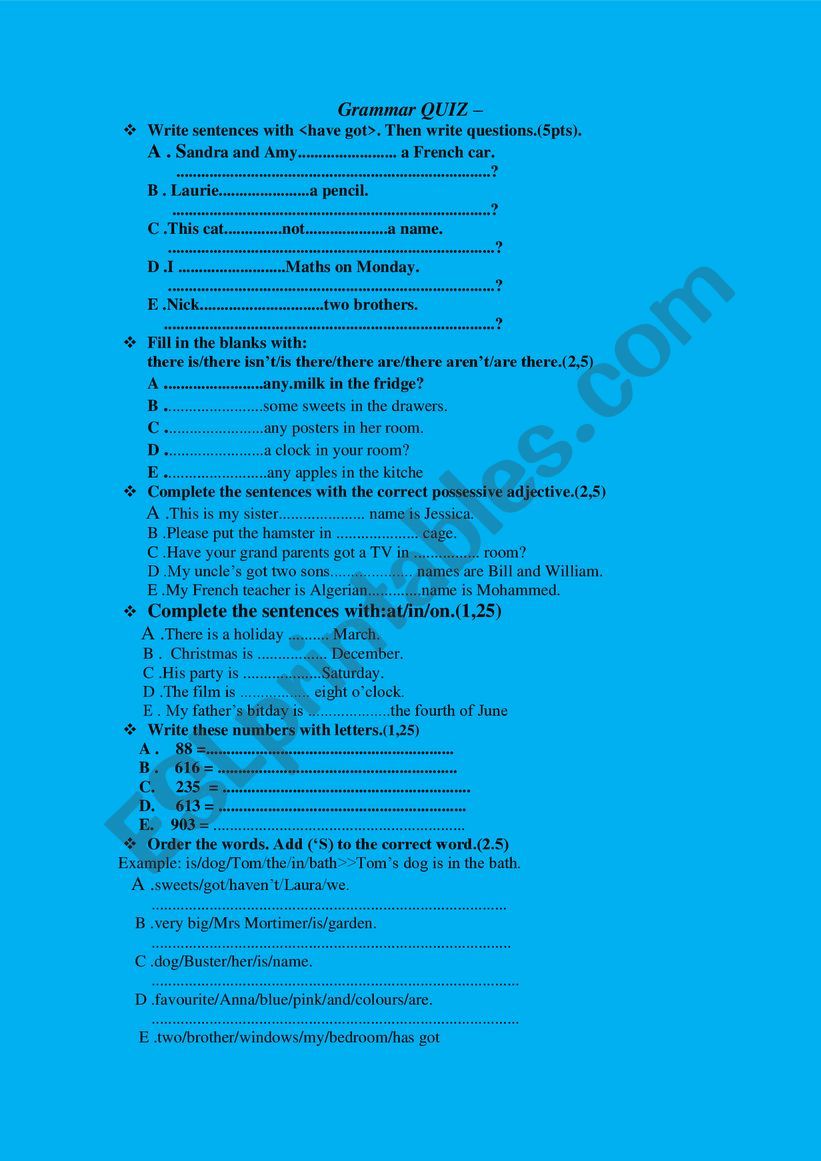 grammar quiz worksheet