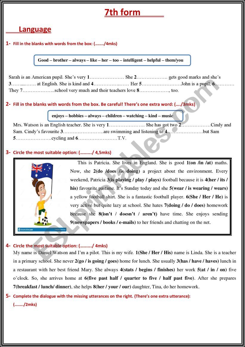 language tasks worksheet