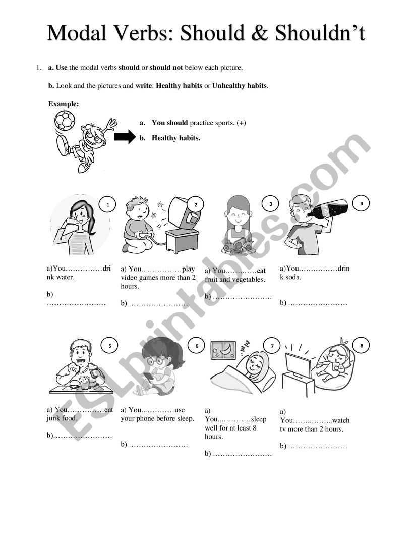 Modal verbs: Should and Should not (Healthy Habits)