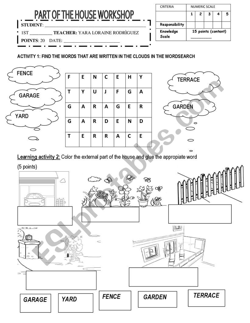 Assignment about The House  worksheet