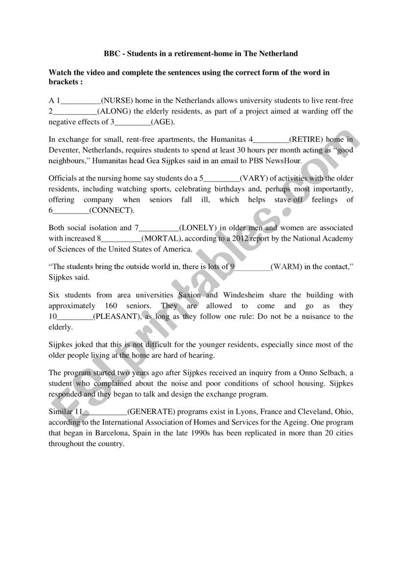 Dutch nursing home worksheet
