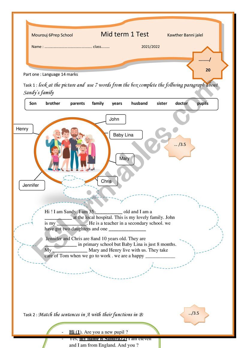 Mid term test 1   for 7th form