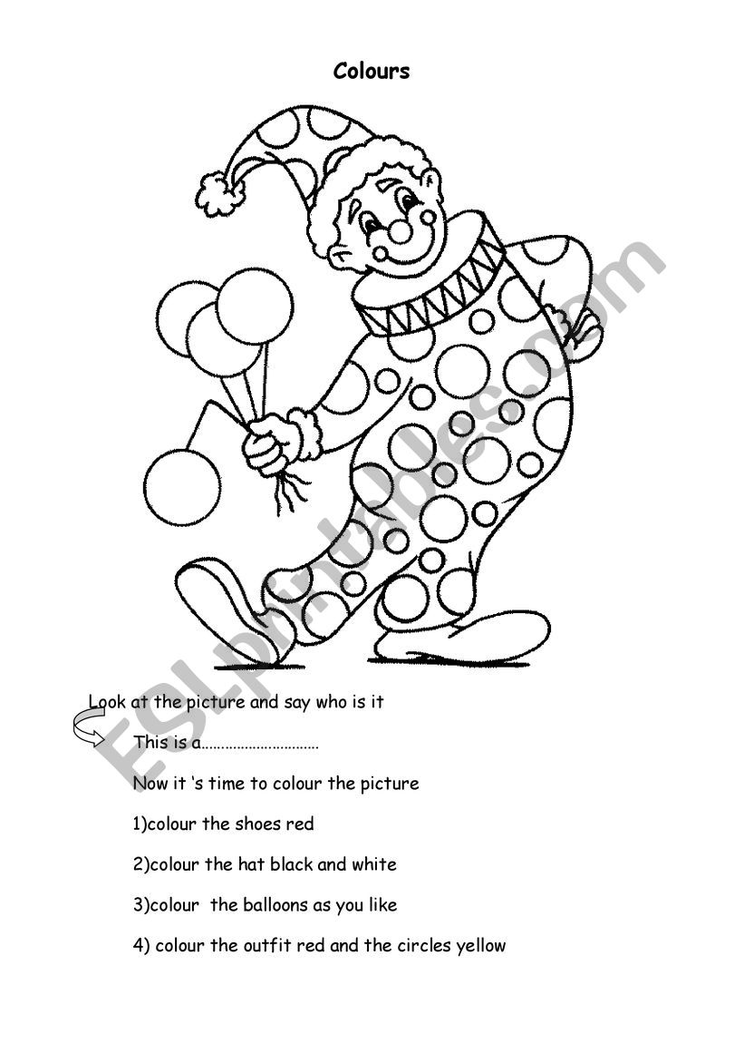 colours clown worksheet