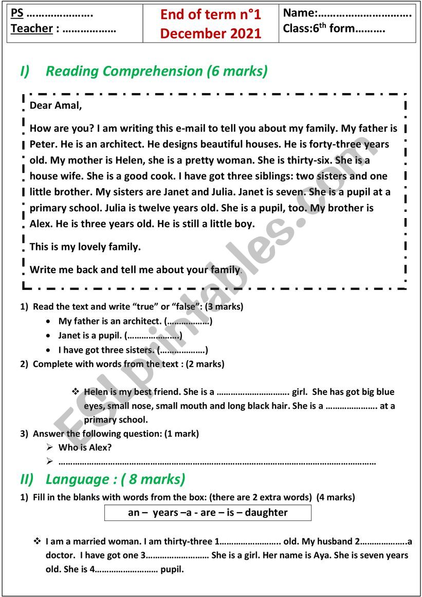 6th form end of term n1 worksheet