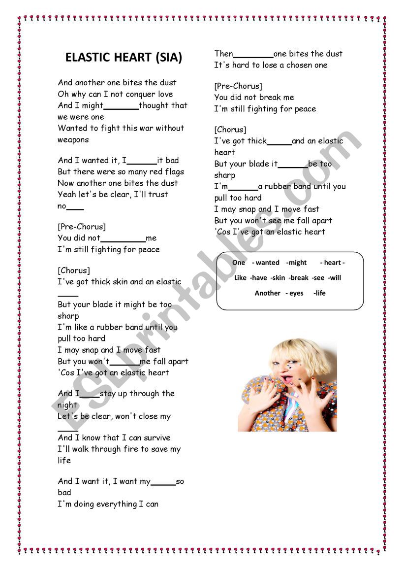 Song Worksheet: Elastic Heart worksheet