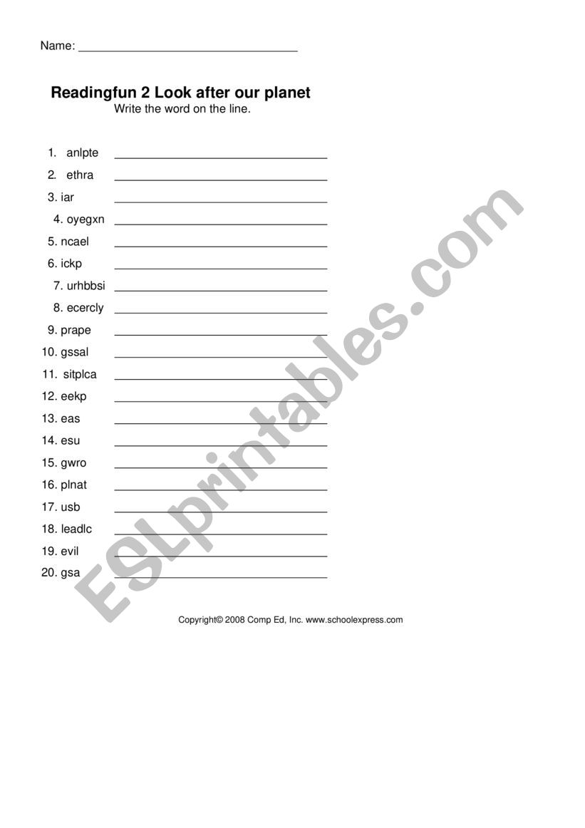 Missing letters 2 worksheet