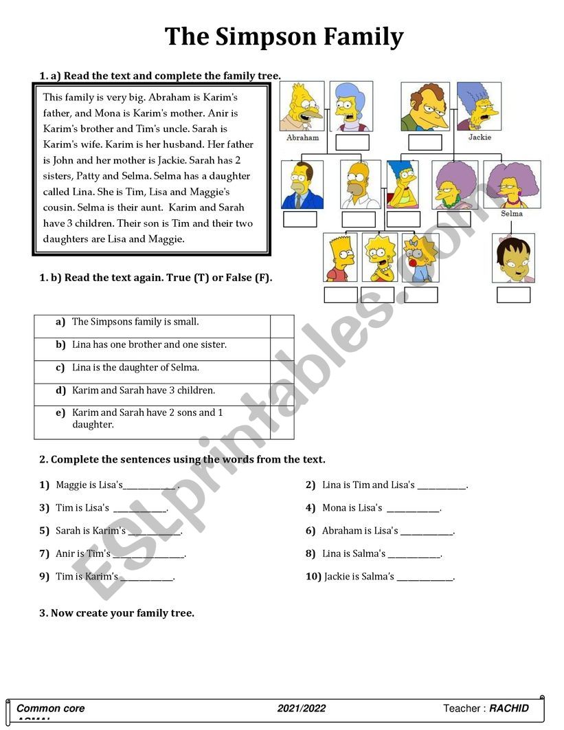 Family tree worksheet