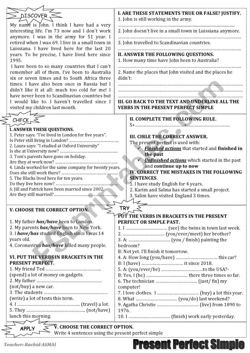 The present perfect tense  worksheet