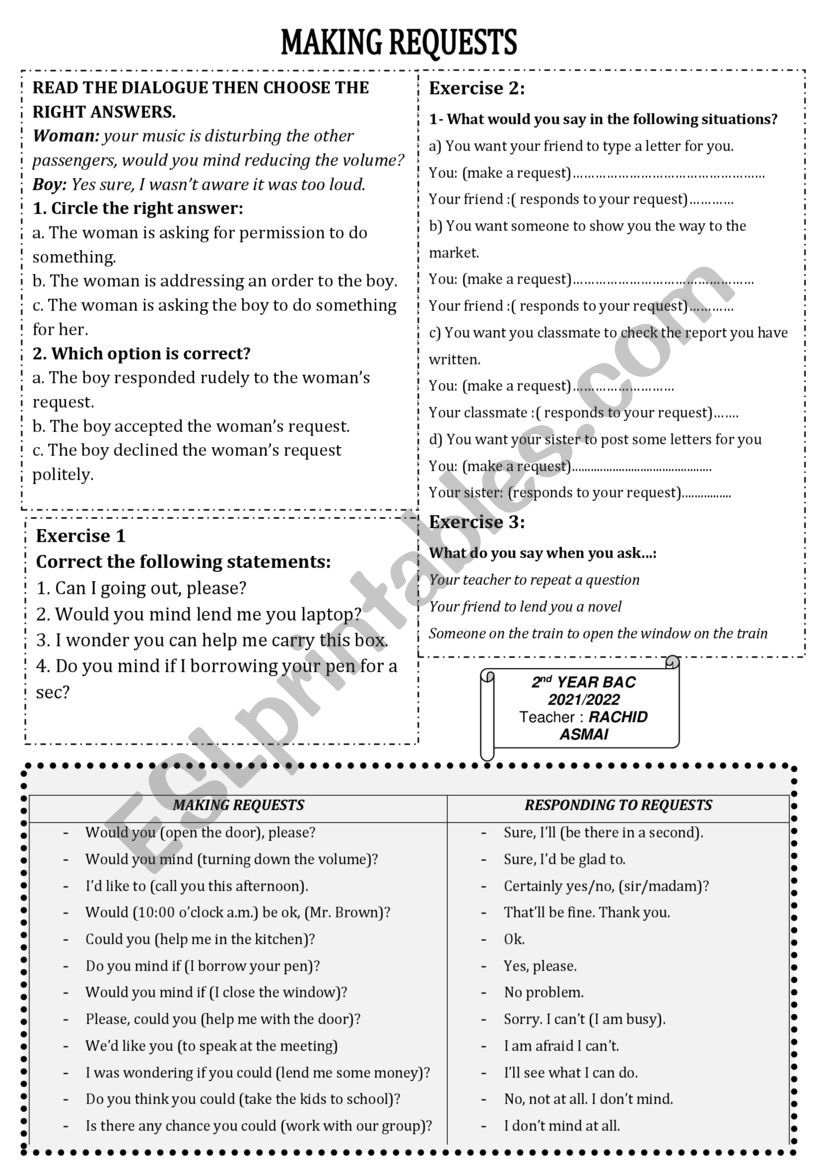 Making requests worksheet