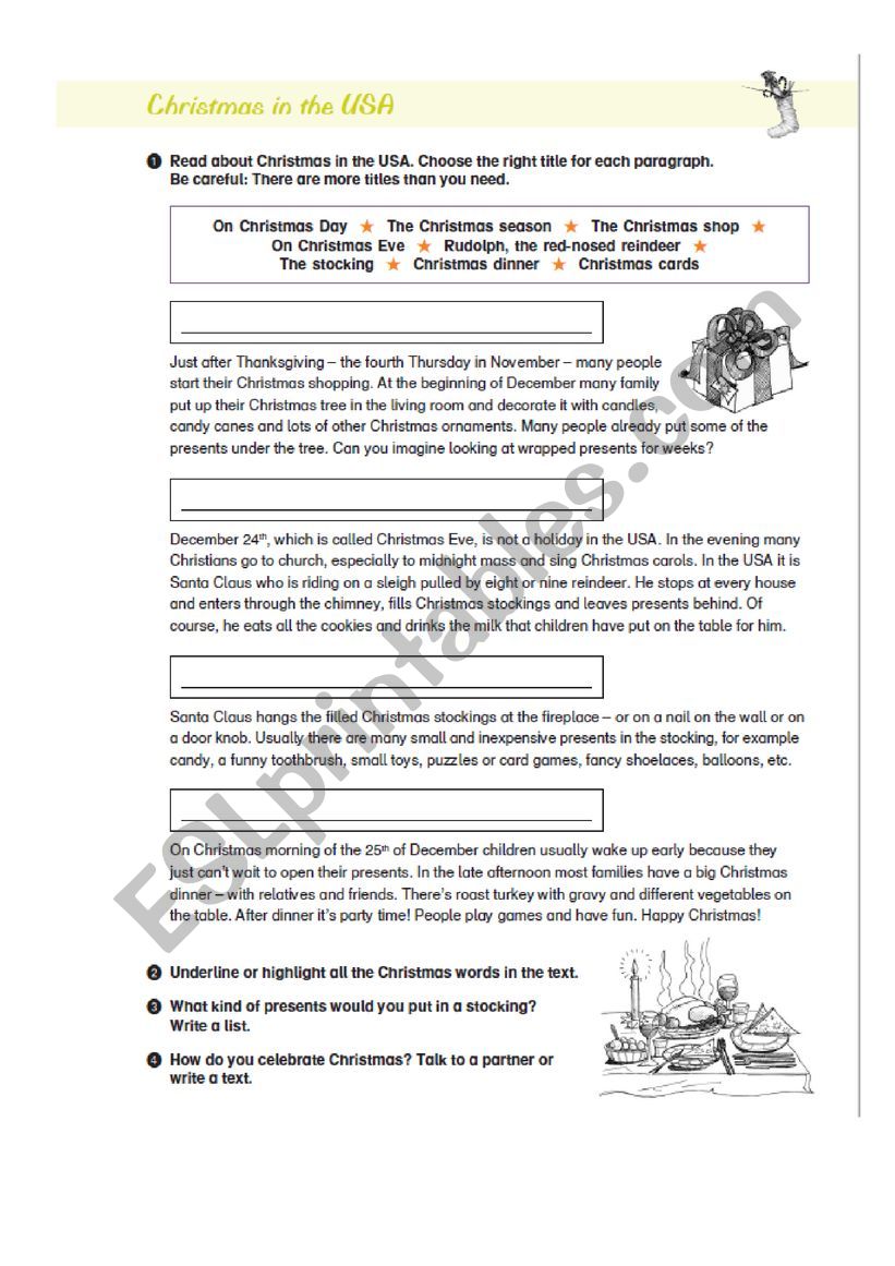 Christmas in the USA worksheet