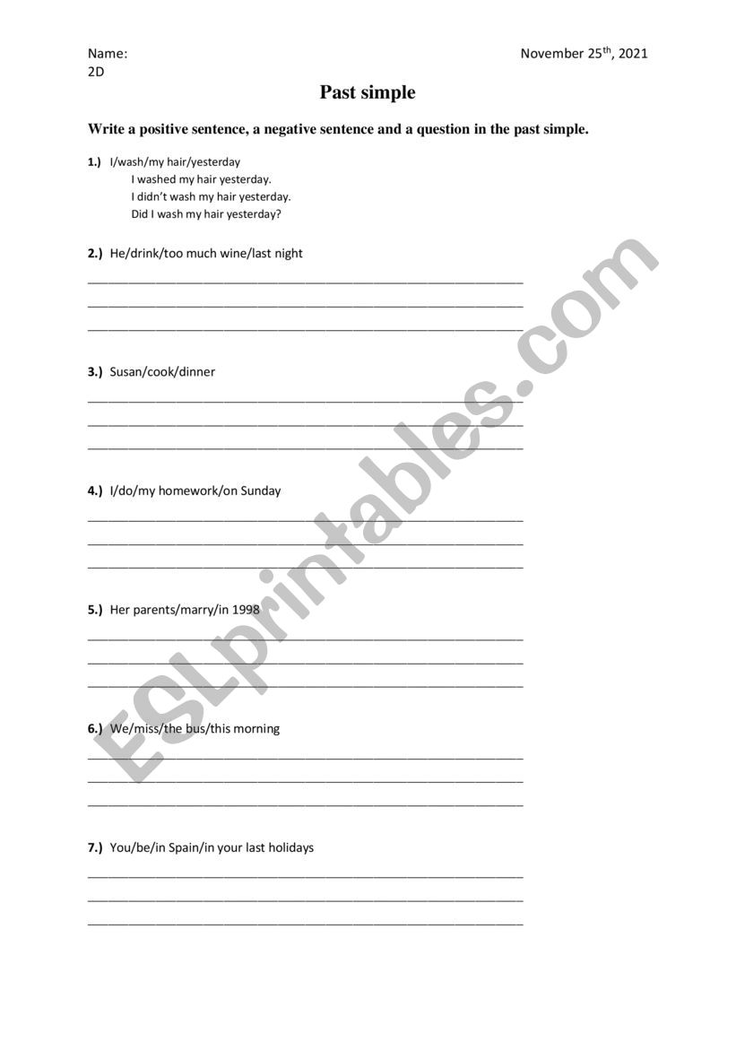 past simple worksheet