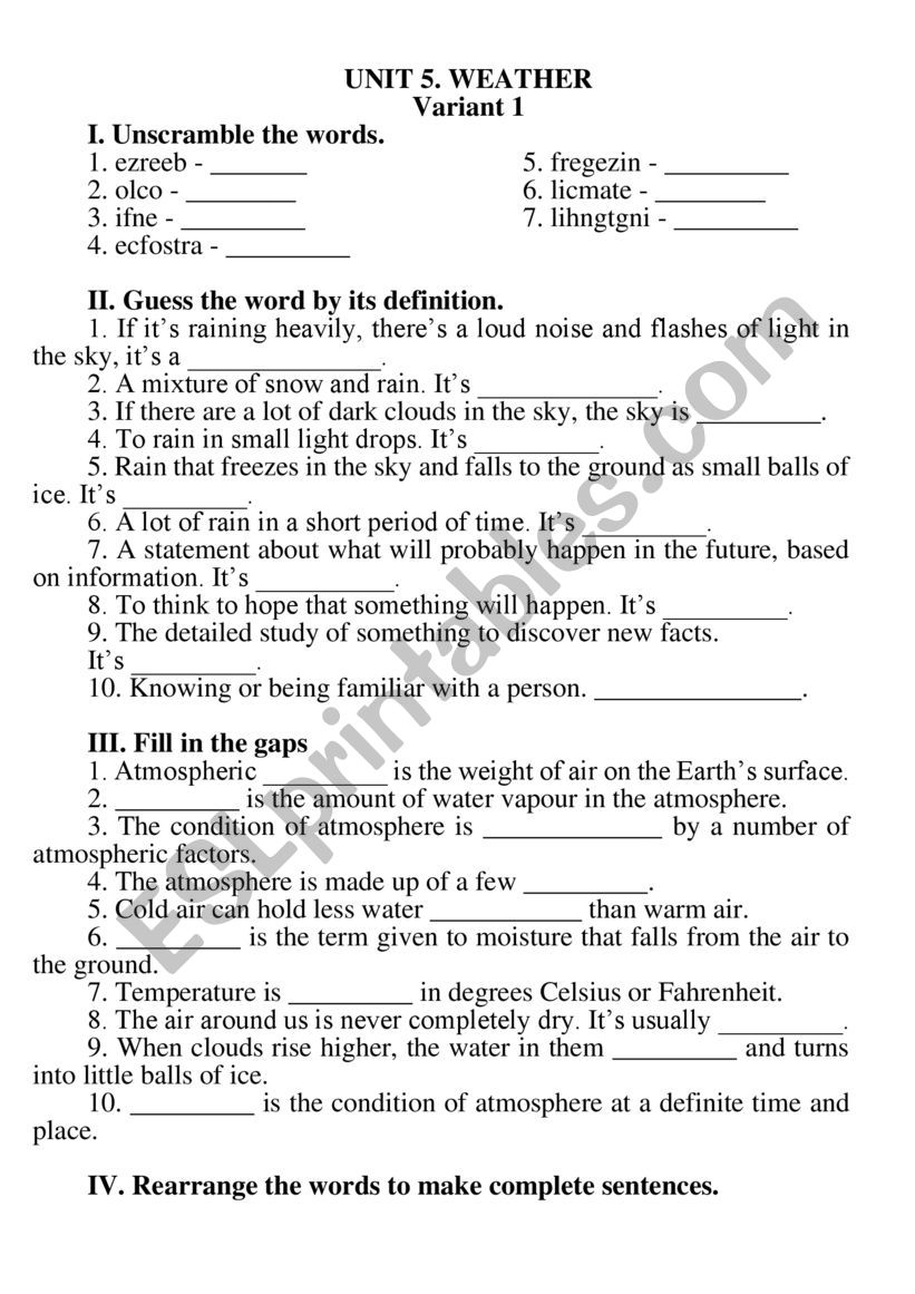 Weather Test worksheet