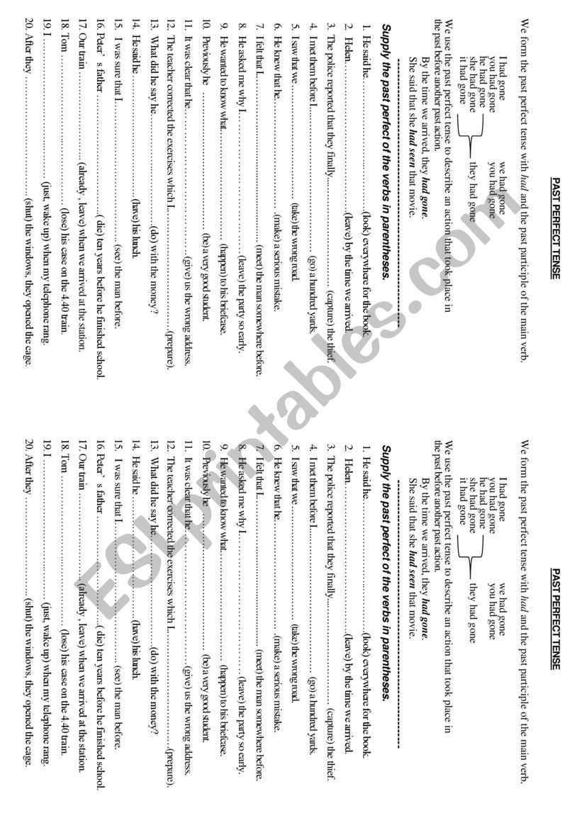 THE PAST PERFECT  worksheet