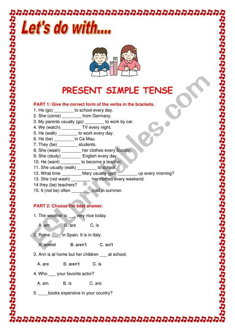 PRESENT SIMPLE WORKSHEET worksheet